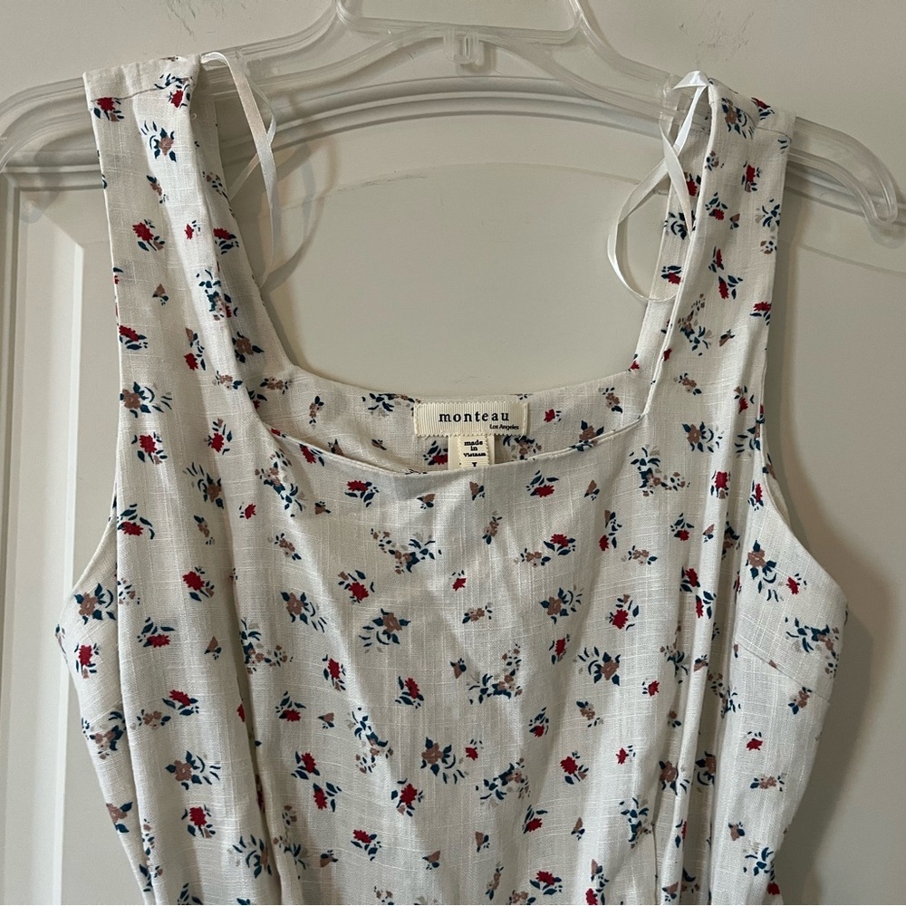Monteau Rayon/Linen Blend Floral off-White Sleeveless Dress Juniors Size Large - Picture 10 of 15